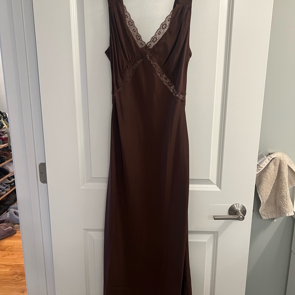 Reformation Provence Silk Dress in Cafe